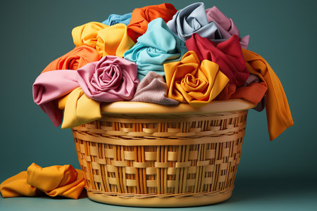 Laundry basket with clothes created by AIの素材