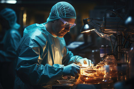 The nervous surgical instrument specialist prepares the surgical instruments in the operating roomの素材