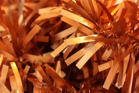 Christmas pink and gold tinsel garland background. Winter moodの写真素材