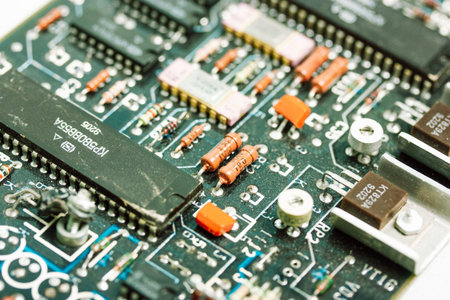 Close up of electronic circuit board, microcircuit. technology background