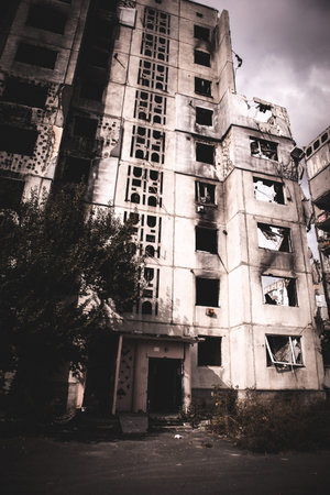 Borodyanka, Ukraine September 30, 2023 Residential buildings destroyed by Russian military War of...