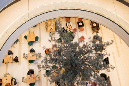 People sitting eating in food court, cafe, restaurant in shopping mall top view