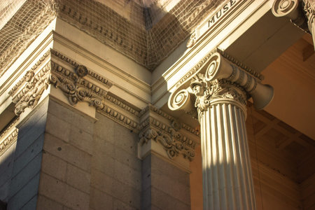 Madrid, Spain. May 1, 2024 Cason del Buen Retiro (Prado museum). Old antique building with columns...