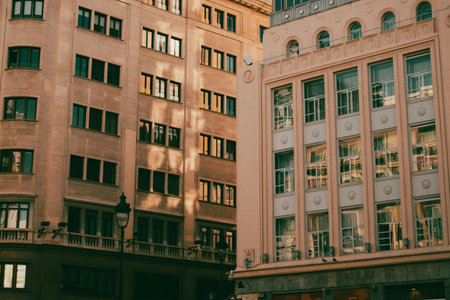 Residential high-rise buildings with many windows. Dense residential urban development with old...