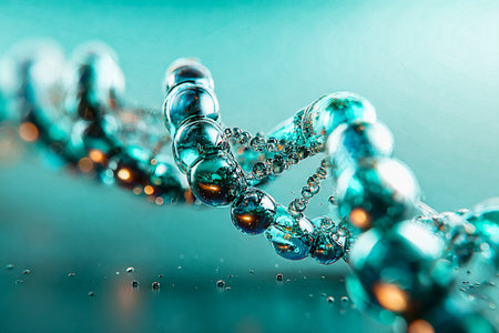 Abstract DNA structure with glowing spheres, science and medical concept. This image shows a close-up of a DNA structure with glowing spheres, perfect for scientific or medical concepts.の素材