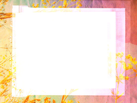 Vintage film slide frame with a white blank center for copy space over a bright yellow wildflowers...