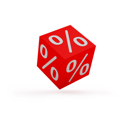 Red dice with percentage signs. 3d illustrationの写真素材