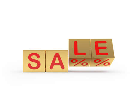 Golden cubes with the text SALE are scrolled. 3d illustrationの写真素材