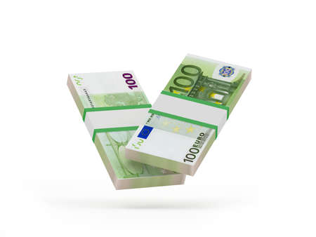 Two bundles of one hundred euro banknotes. 3D illustrationの写真素材