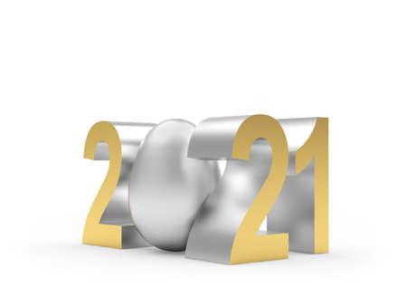 Number 2021 with a silver Easter egg isolated on white. 3d illustrationの写真素材