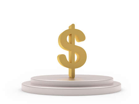 Dollar sign on a round podium isolated on white. 3d illustrationの写真素材