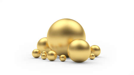 Group of gold spheres of various sizes isolated on white. 3d illustrationの写真素材