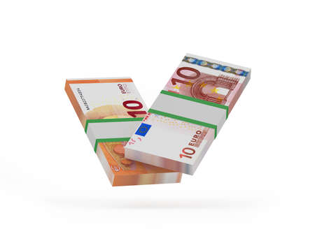Bundles of ten euro banknotes on white. 3D illustrationの写真素材