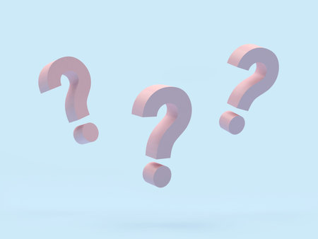 Three question marks on blue. 3d illustrationの写真素材