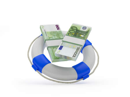 Lifebuoy with bundles of euro bills. 3d illustrationの写真素材