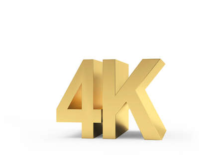 Gold 4K icon isolated on white. 3d illustrationの写真素材