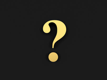 Gold question mark on a black background. 3d illustrationの写真素材