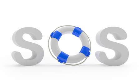Sos sign with lifebuoy isolated on white. 3d illustrationの写真素材