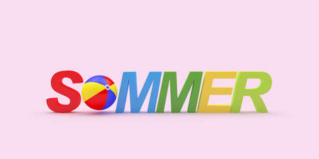 Colorful text Summer with beach ball on pink. 3d illustrationの写真素材