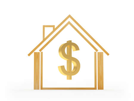 House icon with dollar sign inside isolated on white. 3d illustrationの写真素材