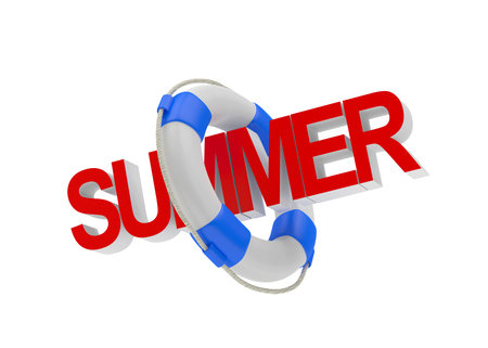 Lifebuoy with text summer on white. 3d illustration