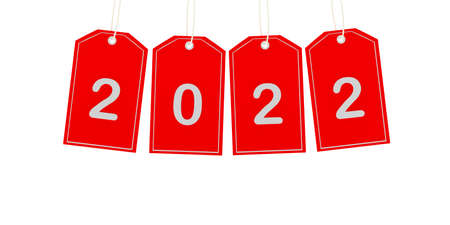 Red labels with number 2022. 3D illustrationの写真素材