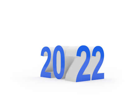 Blue new year number 2022 isolated on white. 3D illustrationの写真素材