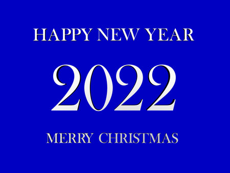 Blue banner with text Merry Christmas and Happy New Year. 3D illustrationの写真素材