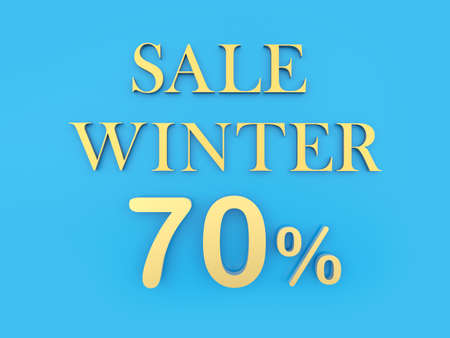 Blue banner with text Winter Sale 70 percent. 3D illustrationの写真素材