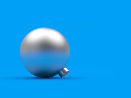 Silver Christmas ball on a blue background. 3d illustrationの写真素材