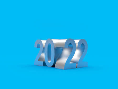 Silver new year number 2022 on blue. 3D illustrationの写真素材