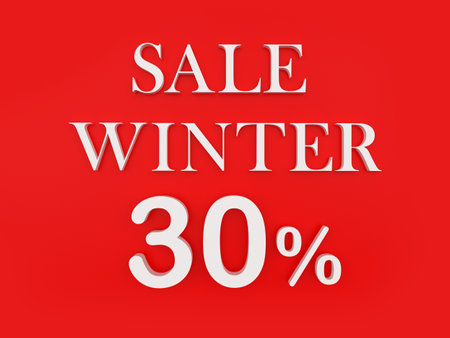 Red banner with text Winter Sale 30 percent. 3D illustrationの写真素材