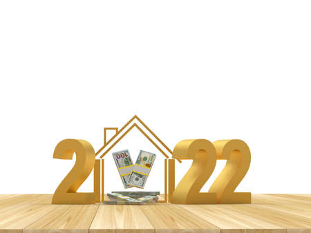 Gold 50 percent discount with Christmas ball on blue. 3d illustrationの写真素材