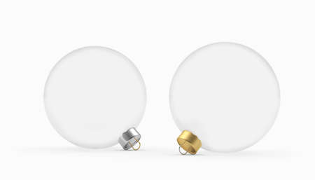 Two transparent Christmas balls isolated on white. 3D illustrationの写真素材