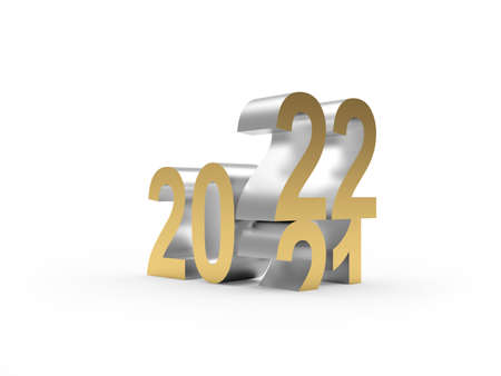 The gold numbers 2021 and 2022 of the new year change to white. 3D illustrationの写真素材