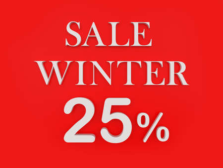 Red banner with text Winter Sale 25 percent. 3D illustrationの写真素材