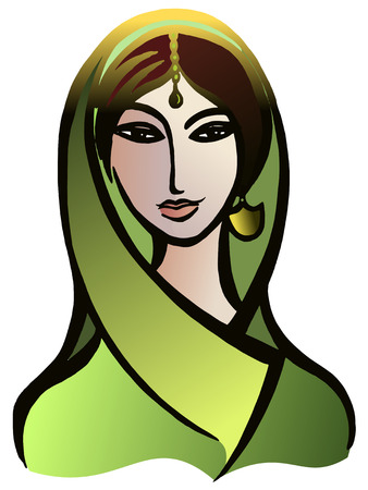 Vector graphic, artistic, stylized image of Indian woman in a sariのイラスト素材