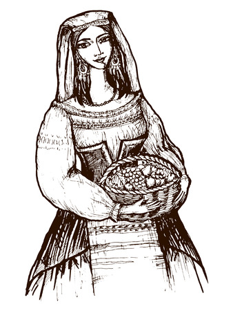 hand drawn, sketch, cartoon illustration of Italian girlのイラスト素材