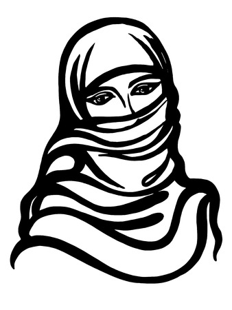 hand drawn, cartoon, sketch illustration of Muslim girlのイラスト素材