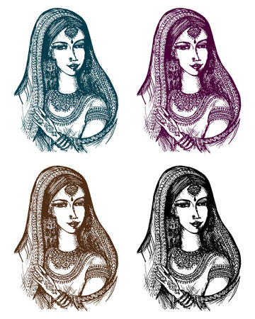 Vector graphic, artistic, hand drawn, cartoon, sketch illustration of Indianのイラスト素材