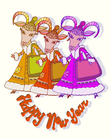 Vector graphic, artistic, stylized image of New year of the Goat 2015のイラスト素材
