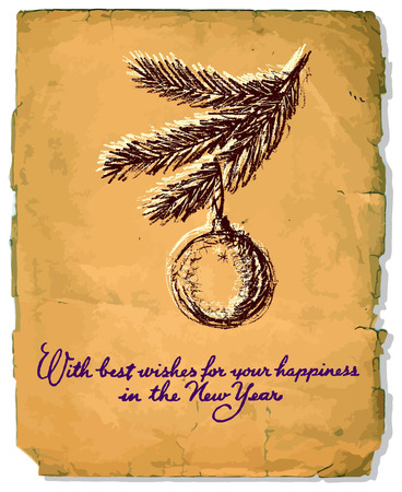 Vector graphic, artistic, stylized image of Vintage Hand Drawn Christmas Greeting Card on old paperのイラスト素材