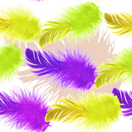 Vector graphics, artistic, stylized seamless pattern  background watercolor with feathers. のイラスト素材
