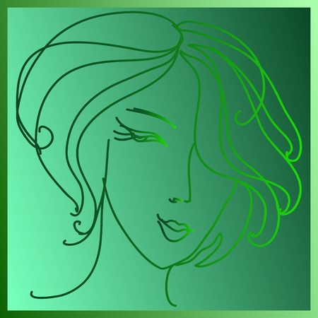 Vector background with a picture of a girl's face on a green background.のイラスト素材