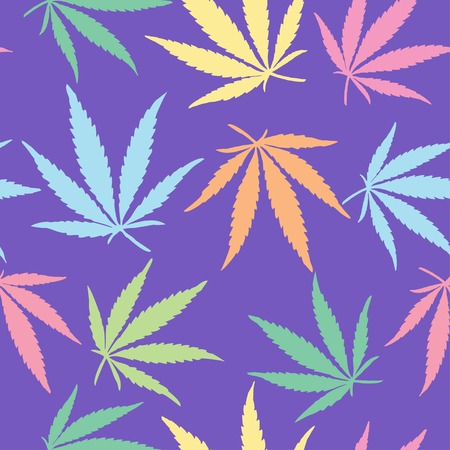 Vector graphics, artistic, stylized  seamless pattern with the image of the leaves of cannabis.のイラスト素材