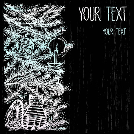 Vector graphic, artistic,  stylized image. Hand Drawn Christmas Card  on Chalkboard - Illustration. Chalk lettering. Stylized inscription on the painted board.のイラスト素材