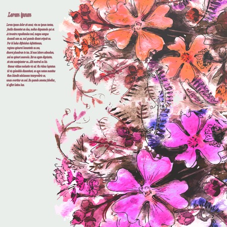 Romantic watercolor card with flowers. Decor design greeting cards, wedding invitations, marriage, bridal, birthday, Valentine's day. Vector illustration.のイラスト素材