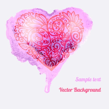 Romantic watercolor card with heart. Decor design greeting cards, wedding invitations, marriage, bridal, birthday, Valentine's day, newborn baby. Vector illustration.のイラスト素材