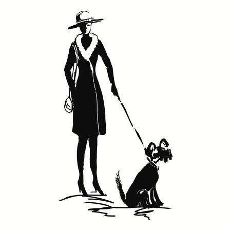 Vector lady with a dog.のイラスト素材