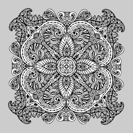 Vector Image Doodle, drawing for coloring the mandala. Square ornament. It can be used as a decorative design element for coloring books.のイラスト素材